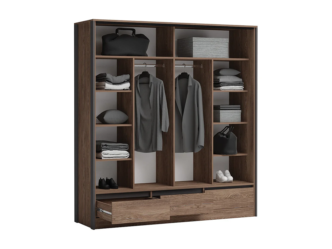 Armadio a due ante scorrevoli con specchio 207x225 marrone e grigio antracite AG51