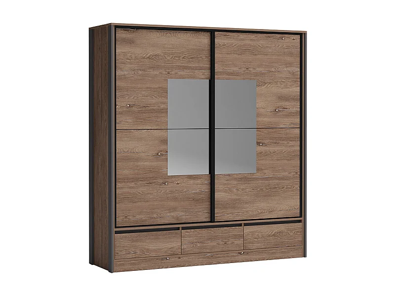 Armadio a due ante scorrevoli con specchio 207x225 marrone e grigio antracite AG51