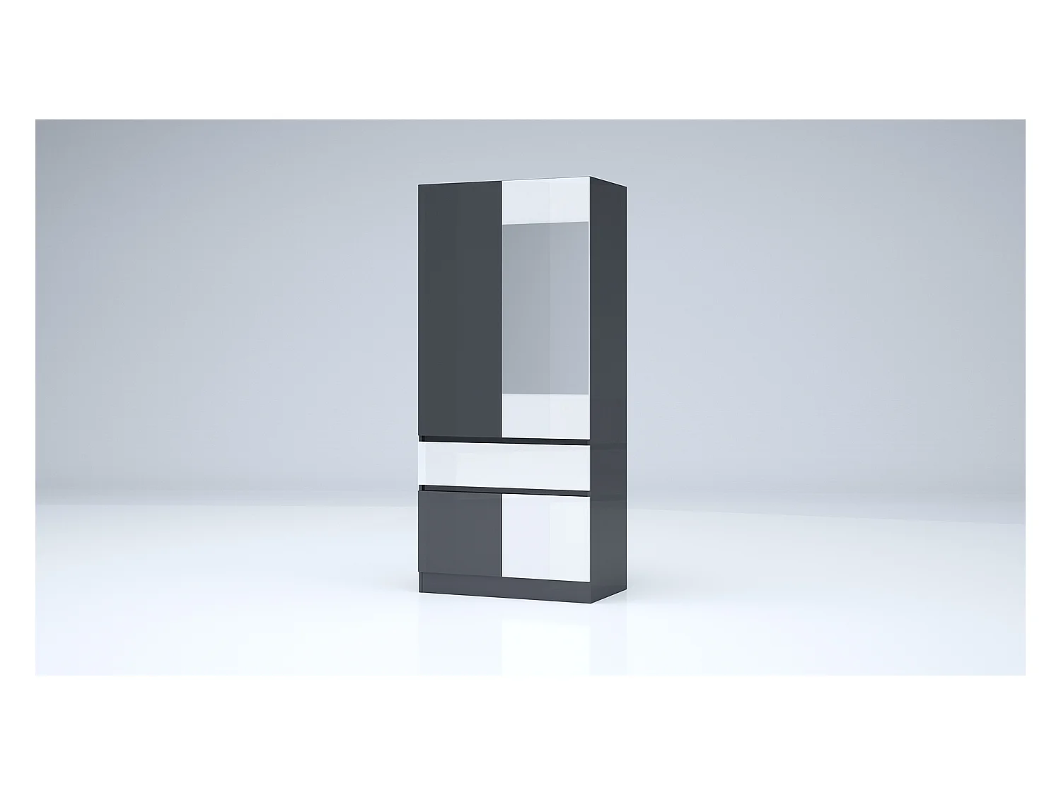 Armadio 4 ante e 1 cassetto 90x200x52 cm bianco lucido/antracite AG55