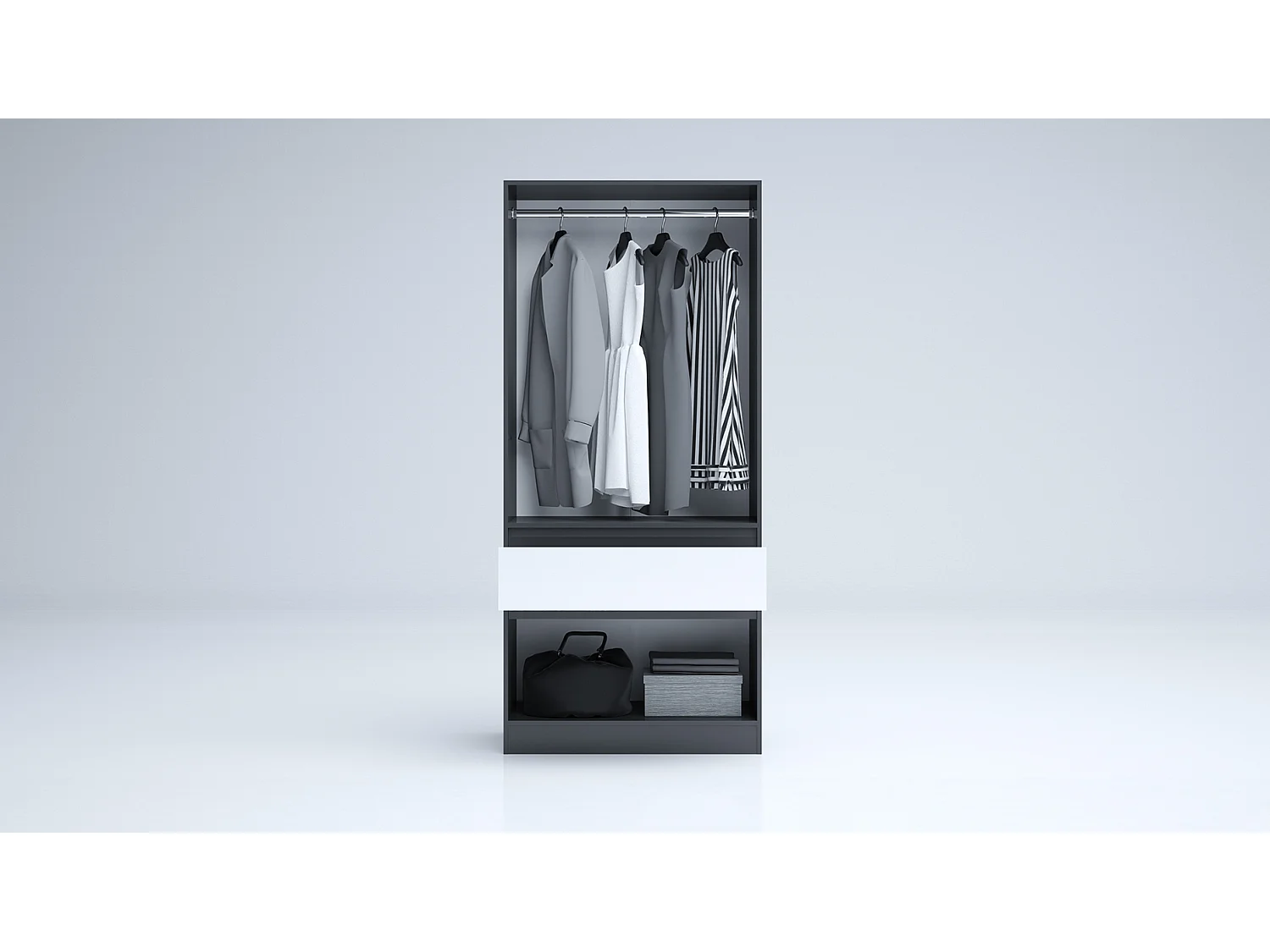 Armadio 4 ante e 1 cassetto 90x200x52 cm bianco lucido/antracite AG55