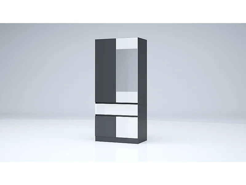 Armadio 4 ante e 1 cassetto 90x200x52 cm bianco lucido/antracite AG55