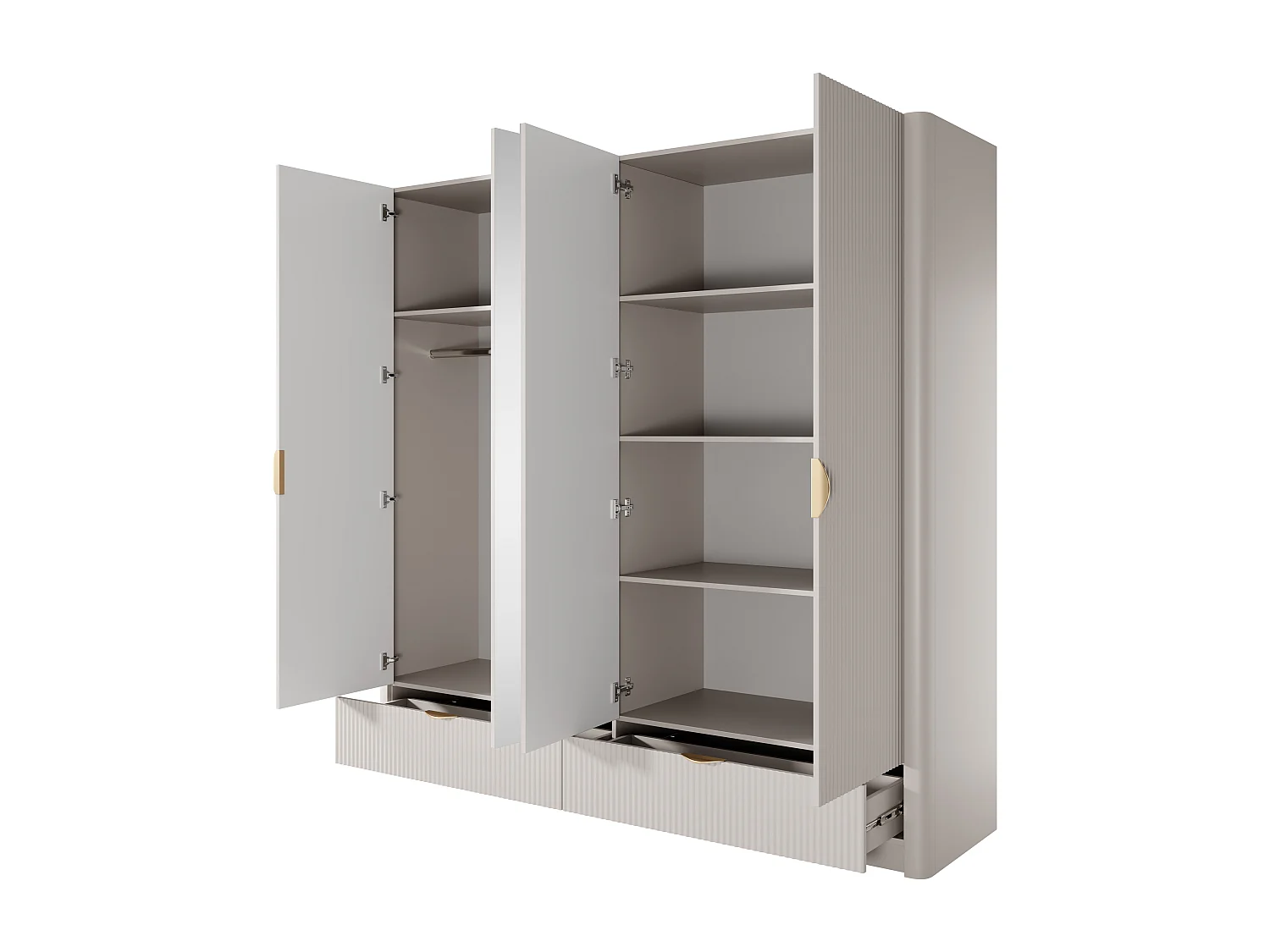 Armadio 213x208cm con 4 ante battenti con specchio e 2 cassetti beige ALK7