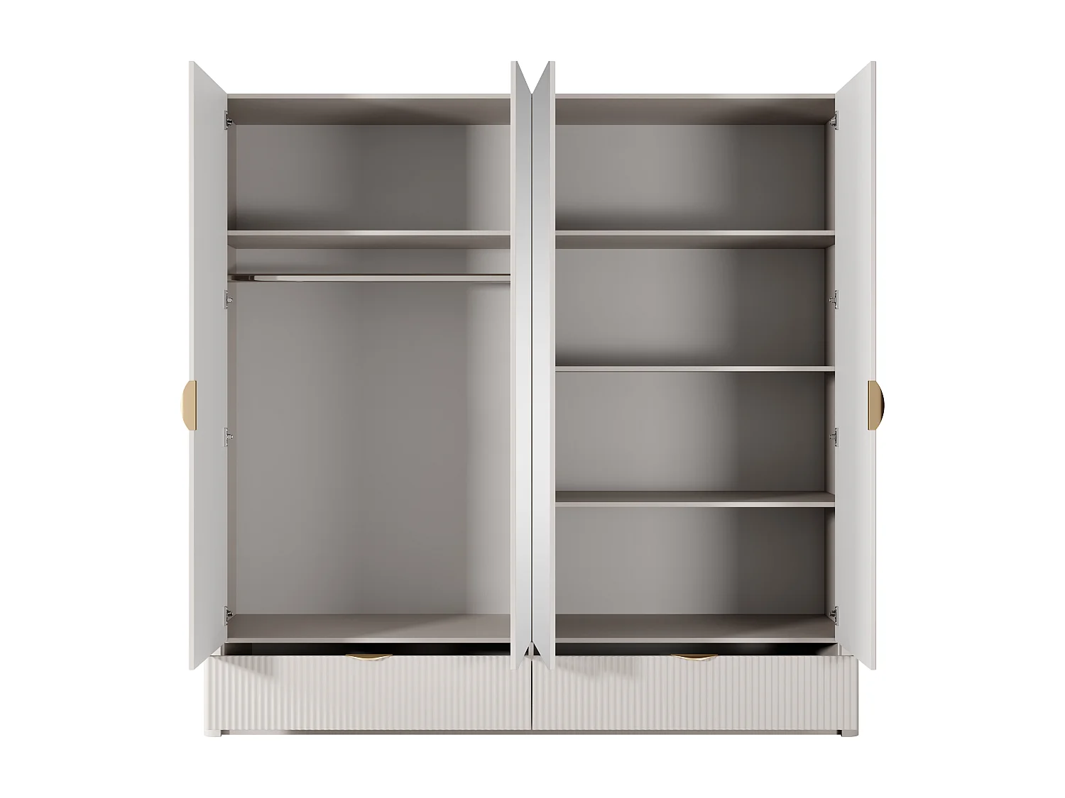 Armadio 213x208cm con 4 ante battenti con specchio e 2 cassetti beige ALK7