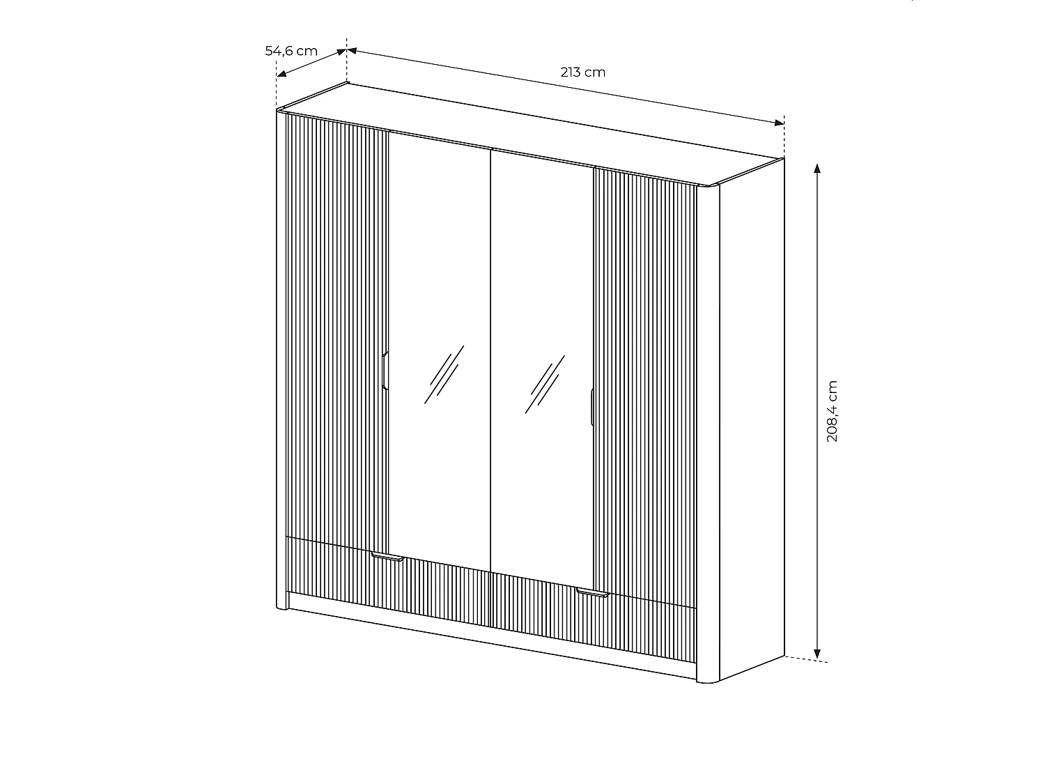 Armadio 213x208cm con 4 ante battenti con specchio e 2 cassetti beige ALK7