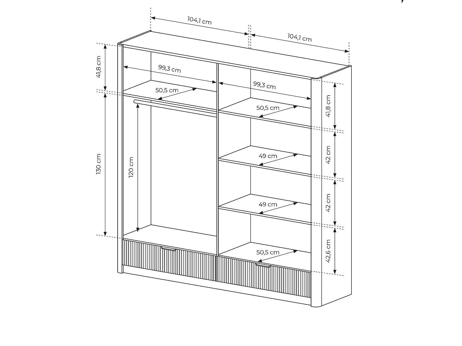 Armadio 213x208cm con 4 ante battenti con specchio e 2 cassetti beige ALK7