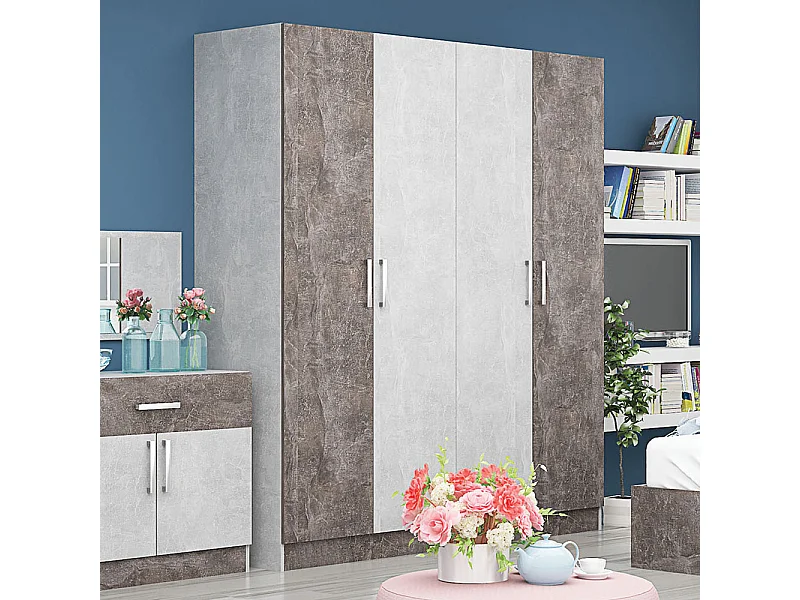 Armadio 4 ante battenti 180x200x52 cm cemento AG38