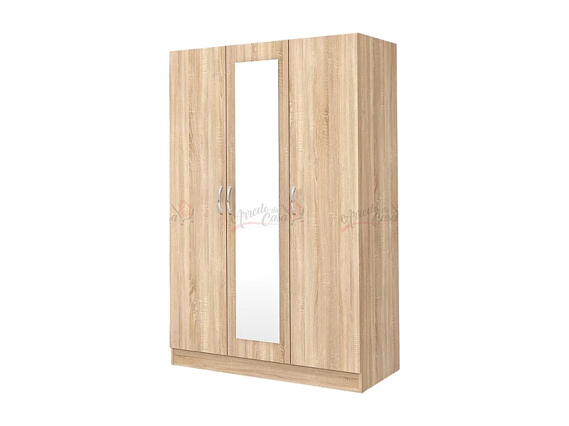 Armadio a tre ante battenti con specchio design moderno 120x181 rovere sonoma AG3