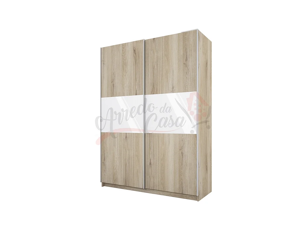 Armadio con due ante scorrevoli effetto legno design semplice 150x207 sonoma e bianco lucido AI13
