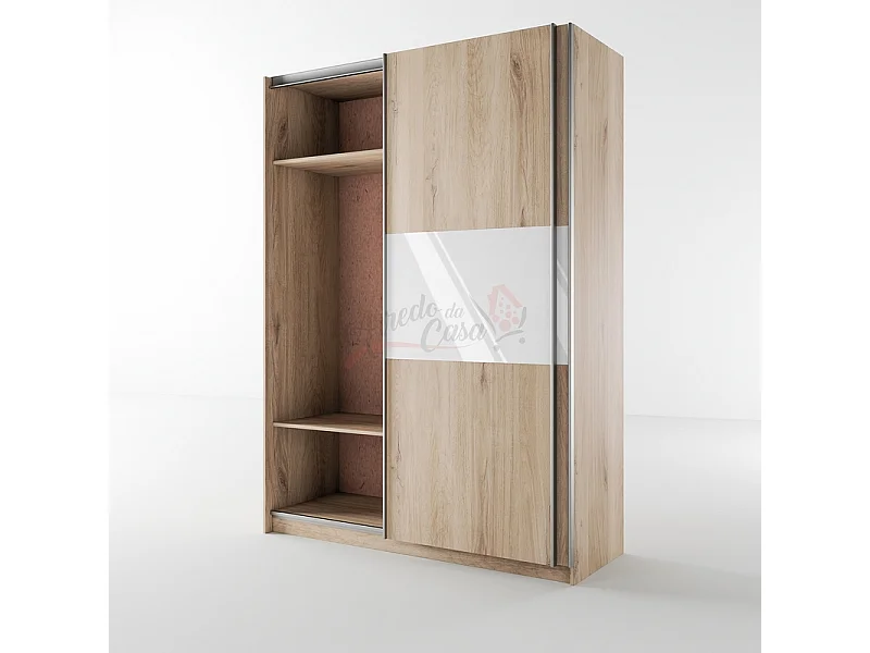 Armadio con due ante scorrevoli effetto legno design semplice 150x207 sonoma e bianco lucido AI13