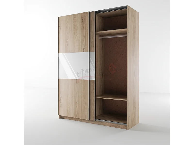 Armadio con due ante scorrevoli effetto legno design semplice 150x207 sonoma e bianco lucido AI13