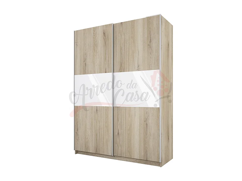 Armadio con due ante scorrevoli effetto legno design semplice 150x207 sonoma e bianco lucido AI13