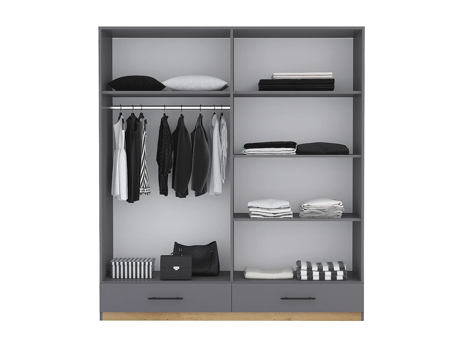 Armadio per camera da letto con 2 ante battenti e 2 cassetti in grigio e rovere AG29