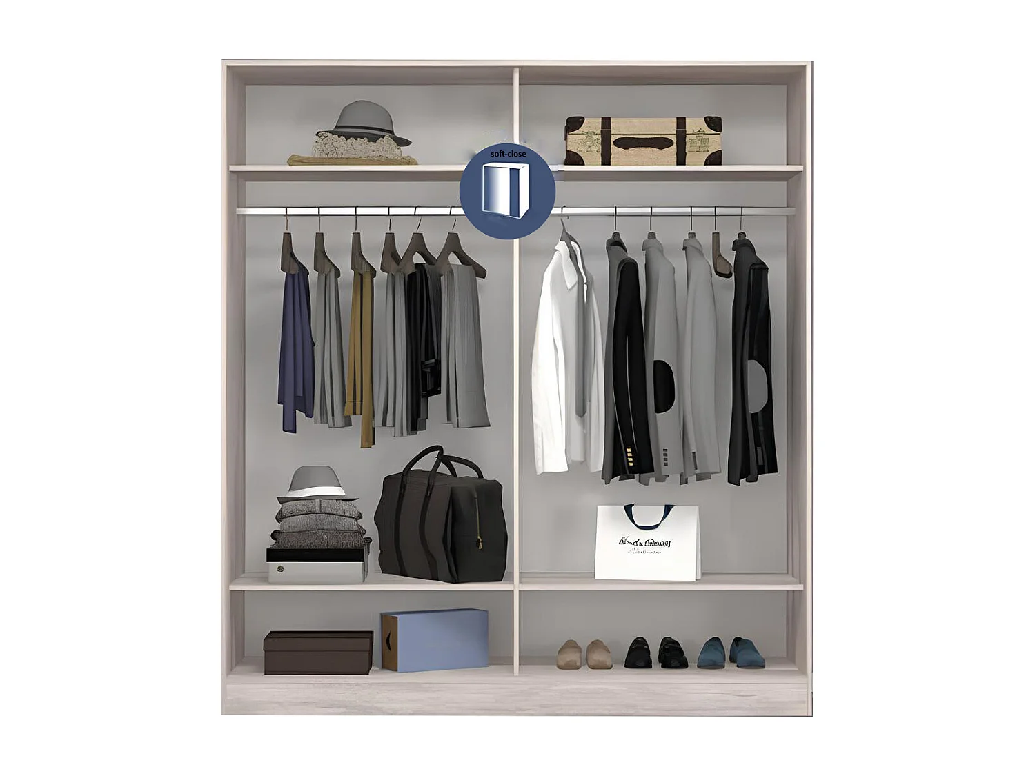 Armadio ad ante scorrevoli con specchio 180x200x59 cm rovere bianco e grigio lucido AG35