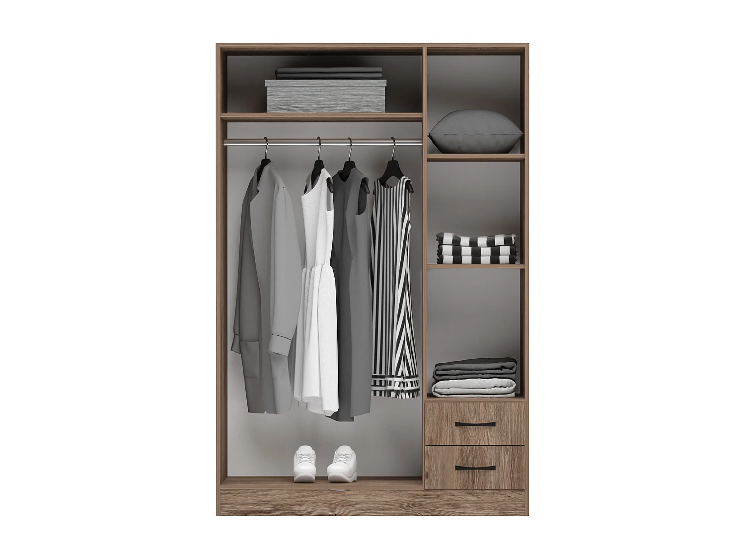 Armadio a tre ante battenti stile classico con due cassetti effetto legno 120x181 bianco e grigio lucido AG2