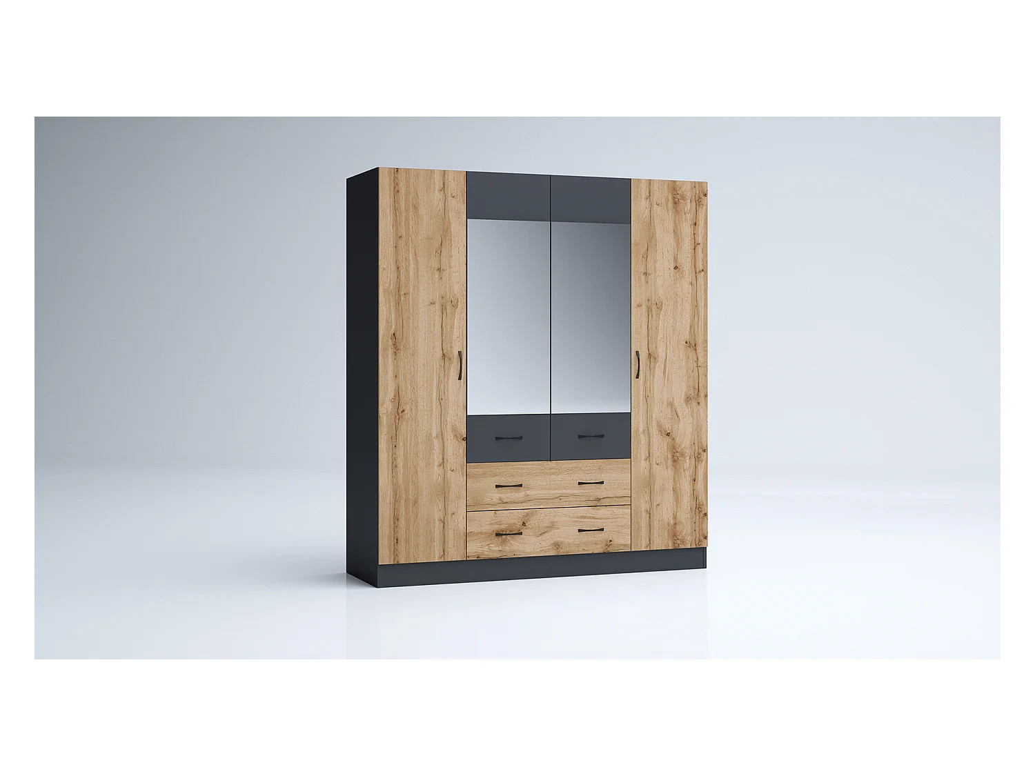 Armadio 4 ante battenti e 2 cassetti 160x181x52 cm bianco lucido/antracite AG49