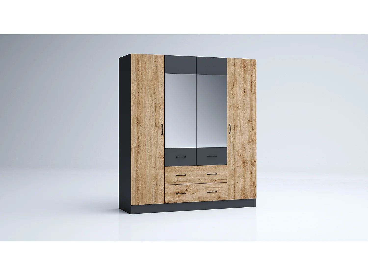 Armadio 4 ante battenti e 2 cassetti 160x181x52 cm bianco lucido/antracite AG49