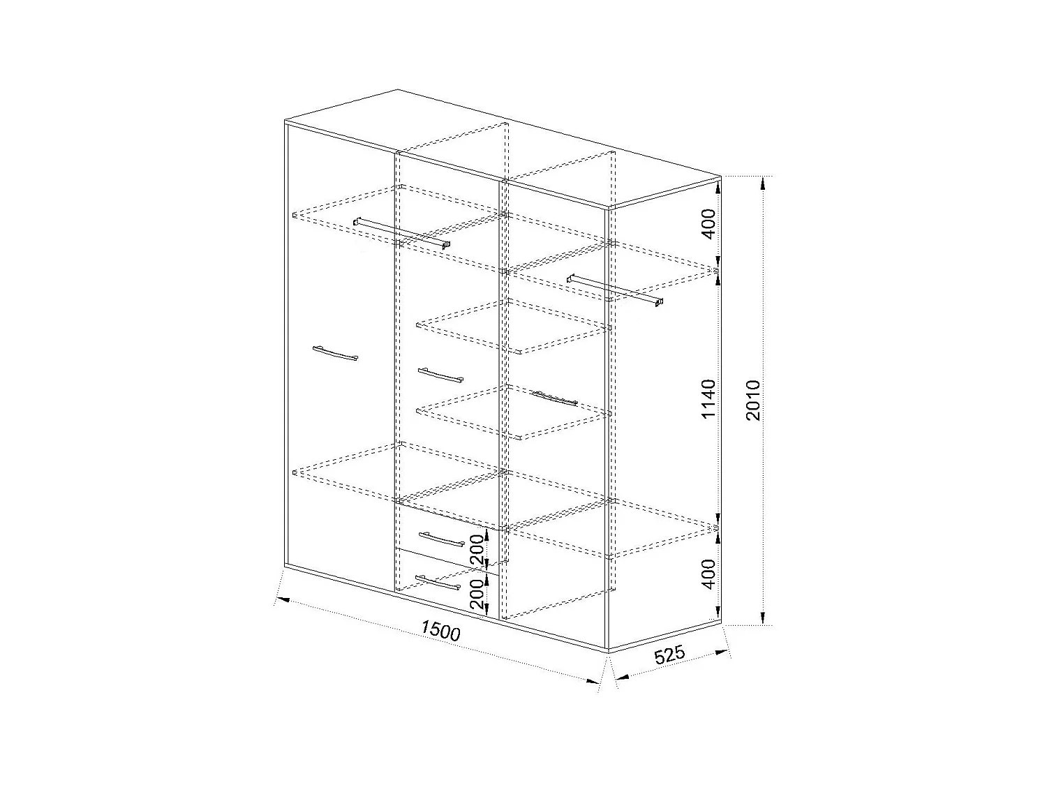 Armadio a tre ante battenti con cassetti inferiori effetto legno 150x201 bianco legno e rosa AI14