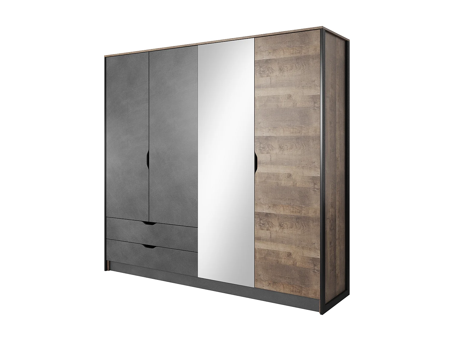 Armadio 220x204cm con 4 ante battenti e 2 cassetti moderno marrone e nero ALK3