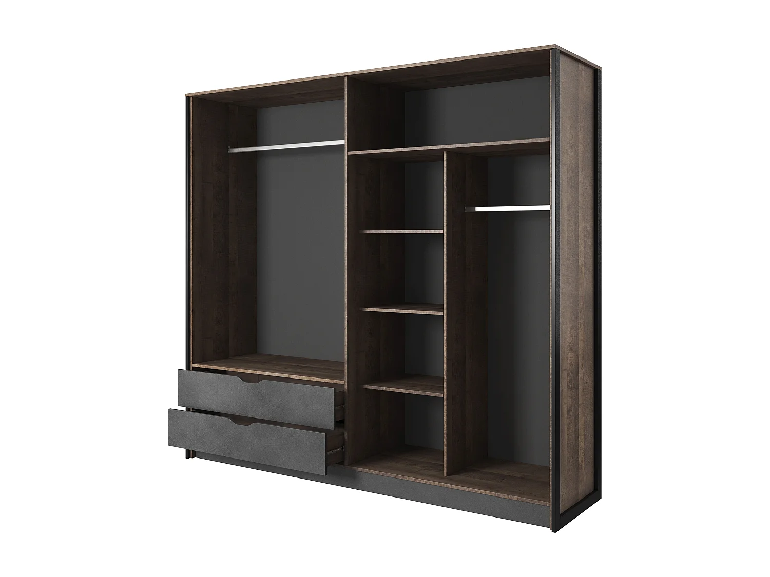 Armadio 220x204cm con 4 ante battenti e 2 cassetti moderno marrone e nero ALK3