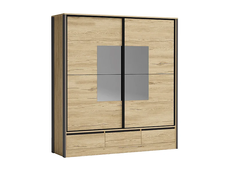 Armadio a due ante scorrevoli con specchio 207x225 rovere chiaro e grigio antracite AG51