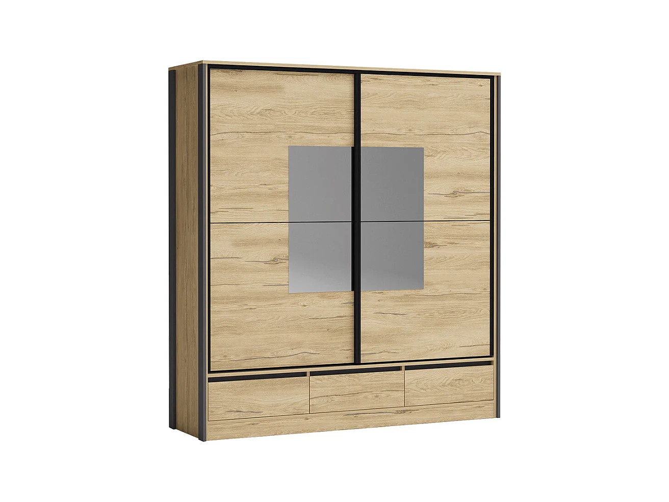 Armadio a due ante scorrevoli con specchio 207x225 rovere chiaro e grigio antracite AG51