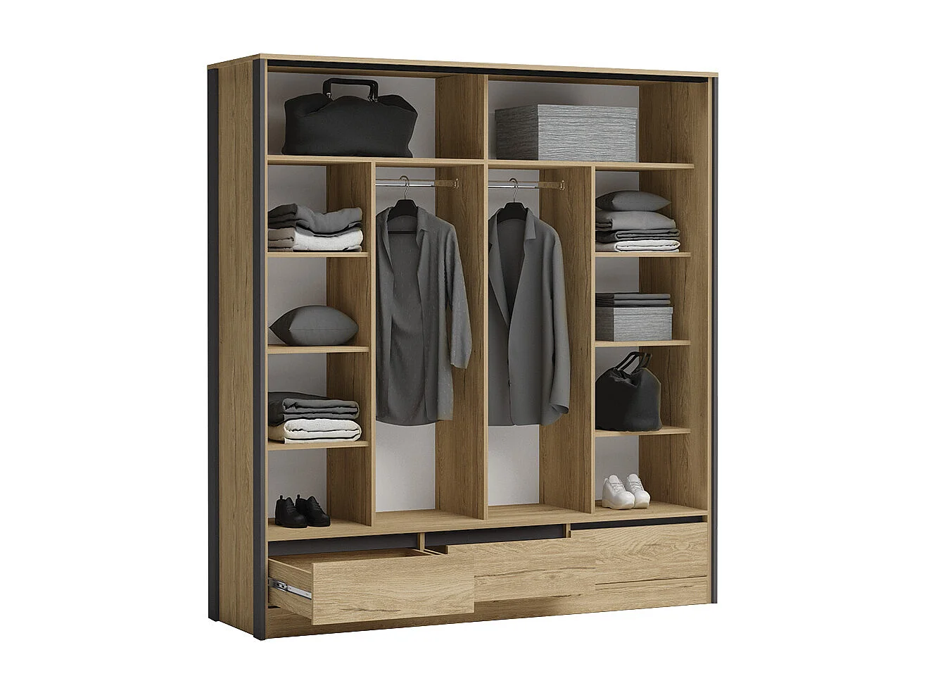 Armadio a due ante scorrevoli con specchio 207x225 rovere chiaro e grigio antracite AG51