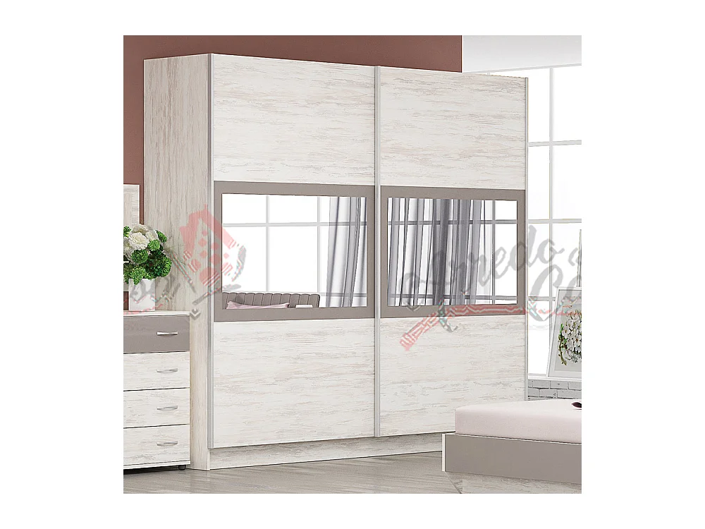 Armadio ad ante scorrevoli con specchio rovere bianco e cappuccino AG9