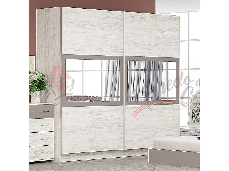 Armadio ad ante scorrevoli con specchio rovere bianco e cappuccino AG9