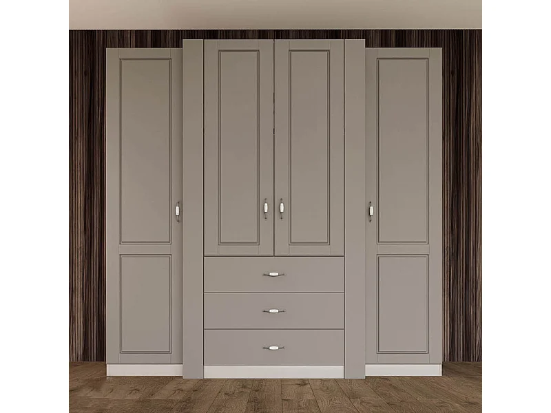 Armadio 4 ante battenti in stile classico 210x205 cm beige a 3 moduli AI22