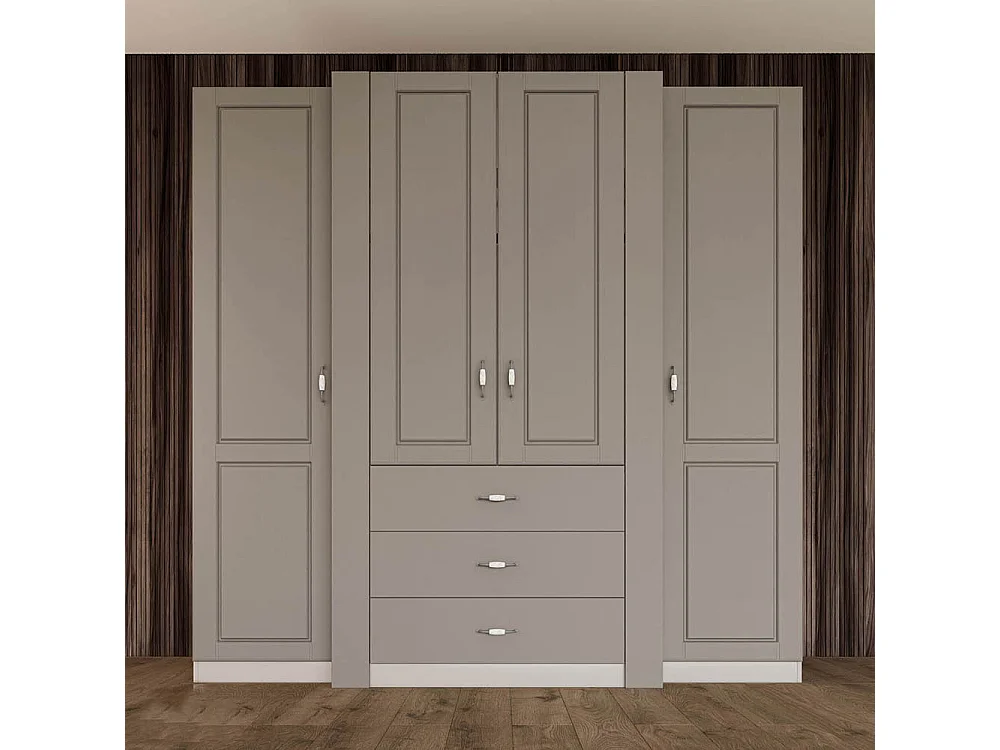 Armadio 4 ante battenti in stile classico 210x205 cm beige a 3 moduli AI22