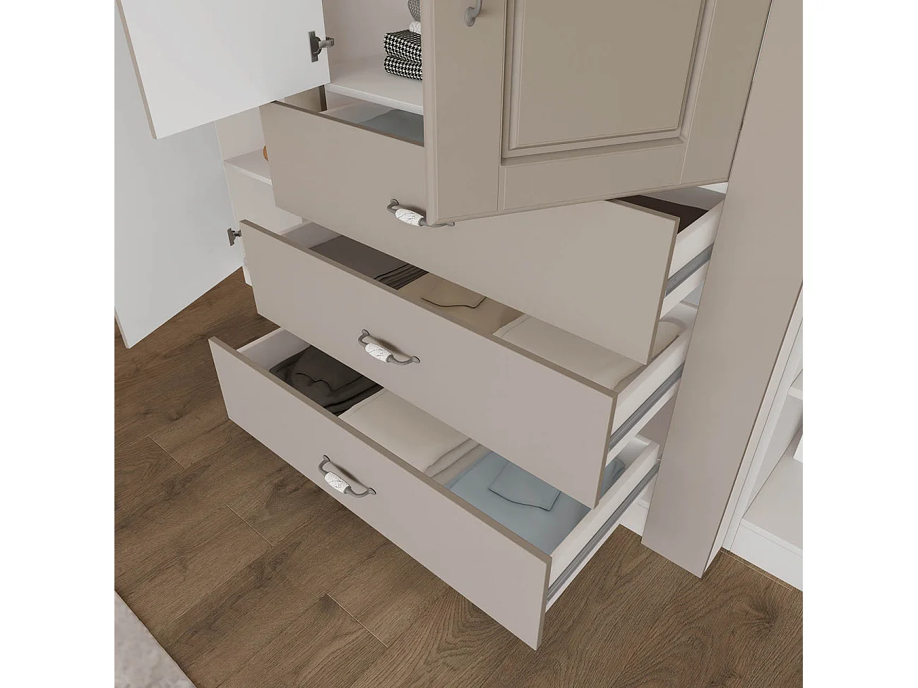 Armadio 4 ante battenti in stile classico 210x205 cm beige a 3 moduli AI22