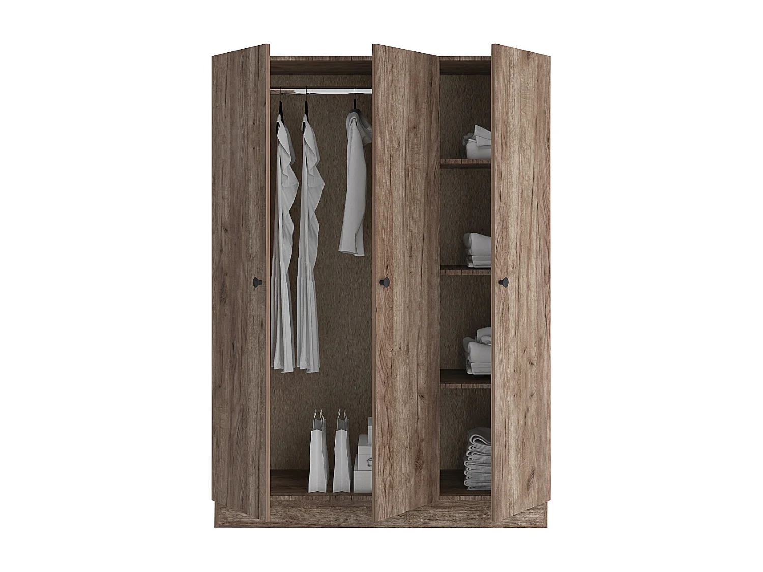 Armadio a tre ante battenti stile classico effetto legno 120x170 marrone AMG2