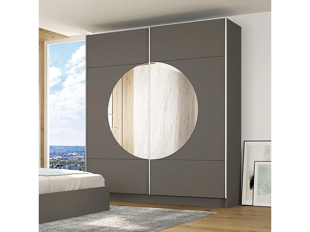 Armadio grande con ante scorrevoli specchiate 200x211 cm grigio grafite AG22