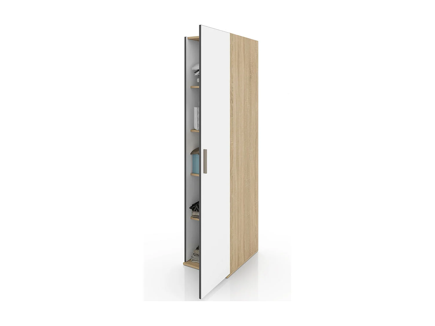 Armadio con anta battente a colonna design moderno per cameretta 41x183 rovere chiaro e bianco AI1020