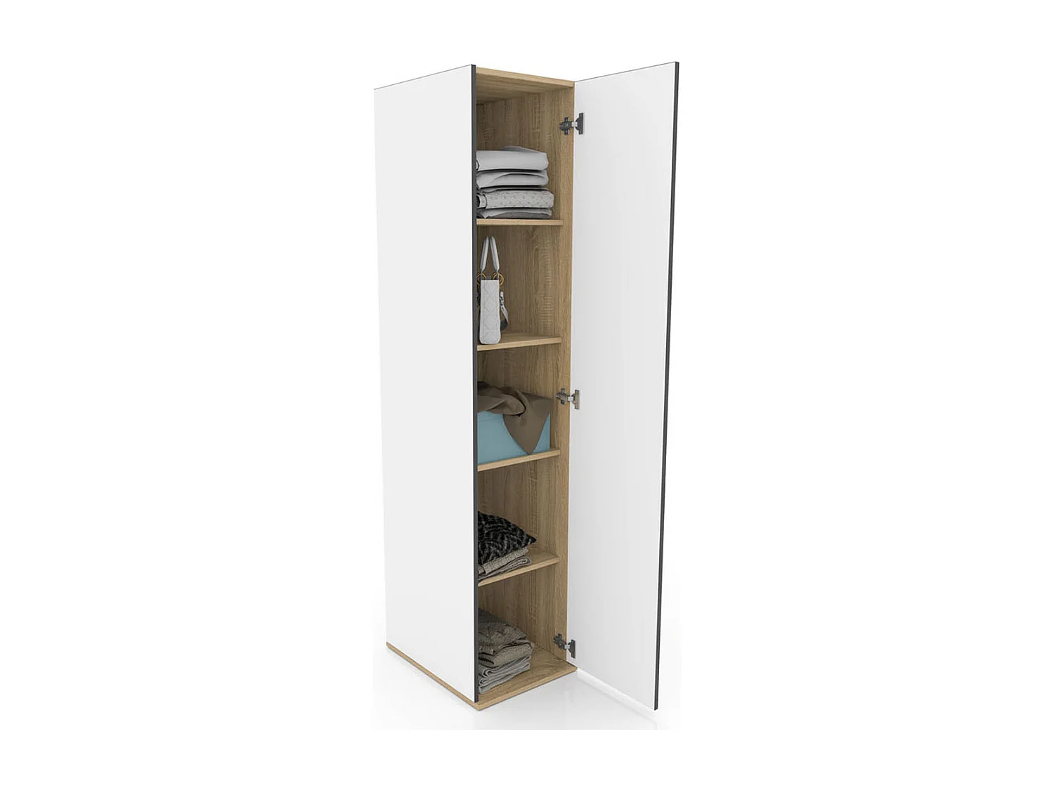 Armadio con anta battente a colonna design moderno per cameretta 41x183 rovere chiaro e bianco AI1020