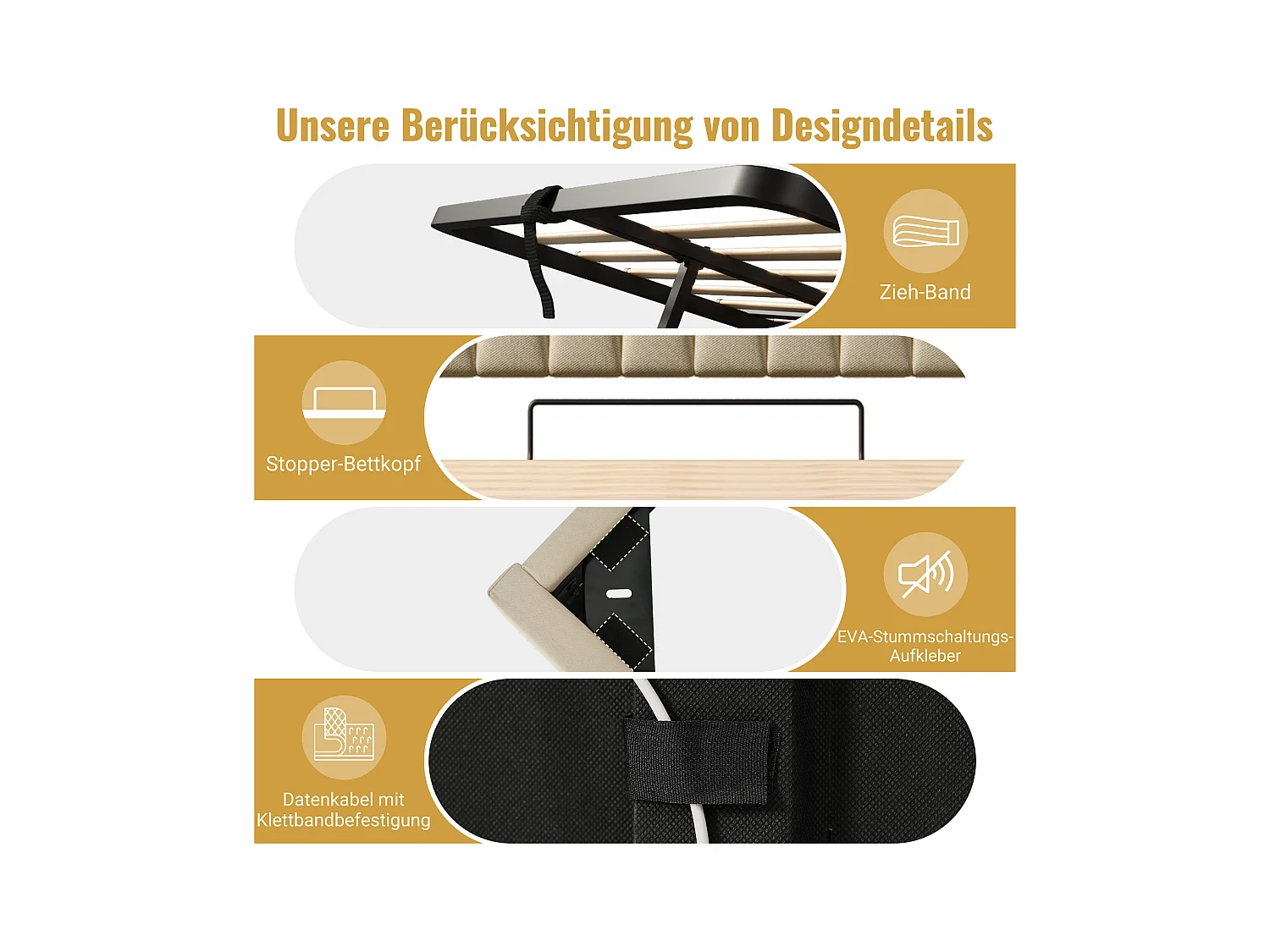 Lit coffre capitonné - 90 x 200 cm - avec tête de lit + USB  + Leds - rangement hydraulique - lin - beige