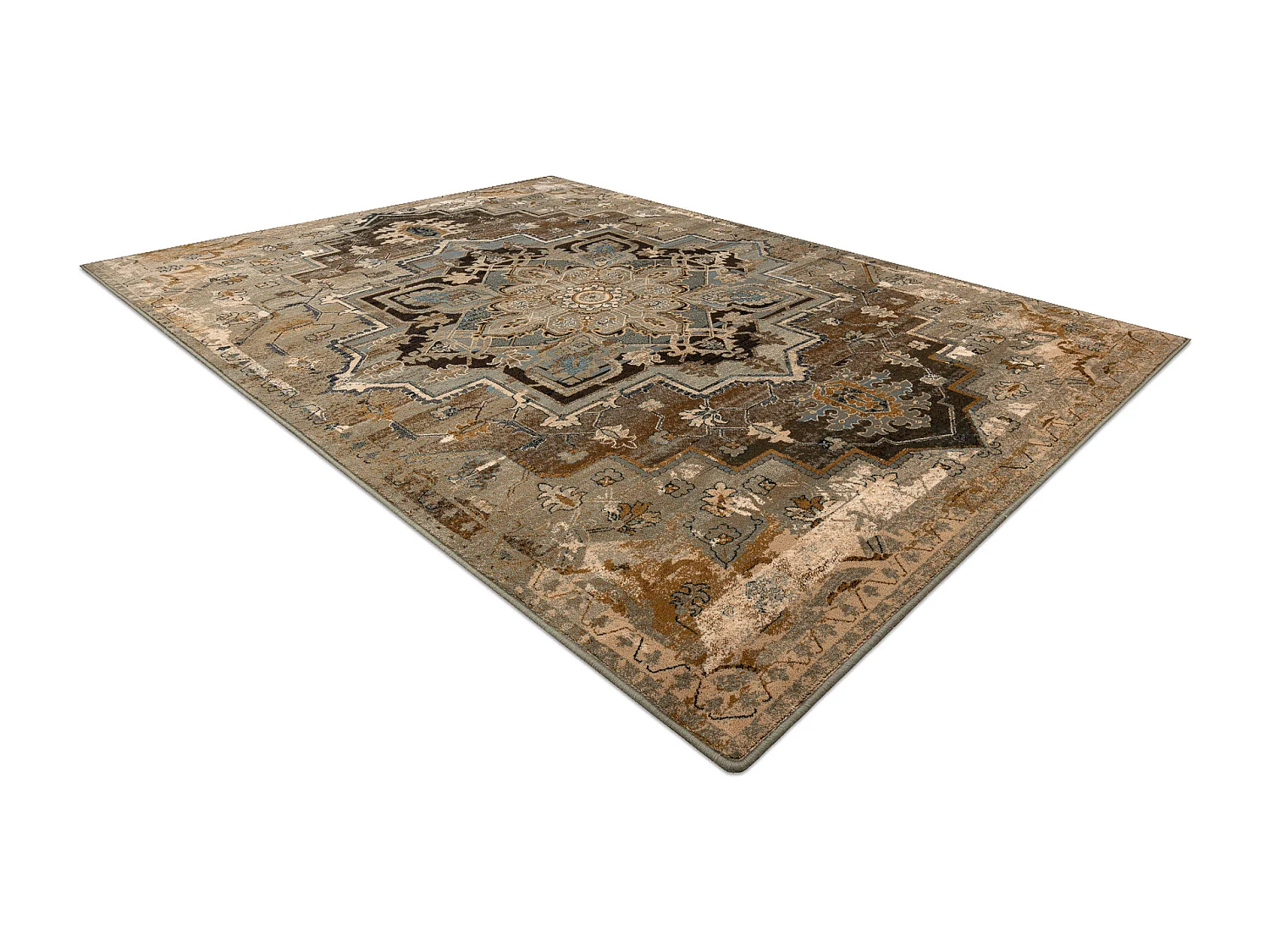 Tapis en laine OMEGA ABBAS Vintage, rougette cognac beige 200x300 cm