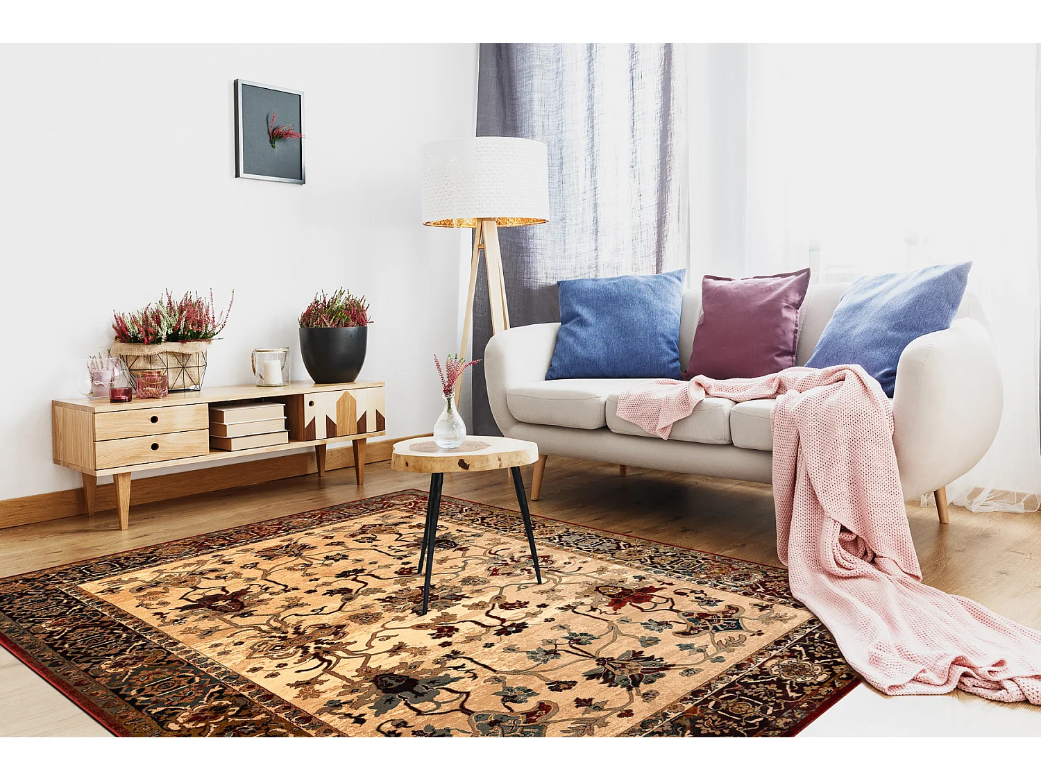 Tapis en laine POLONIA BODRUM Ornement, cadre rubis clair 235x350 cm