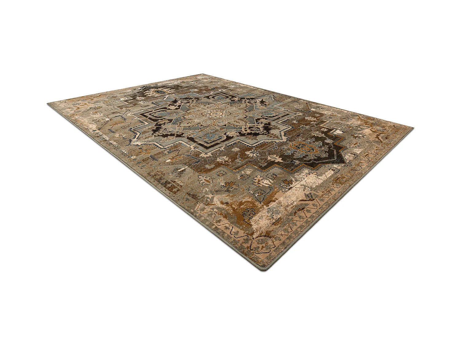 Tapis en laine OMEGA ABBAS Vintage, rougette cognac beige 170x235 cm