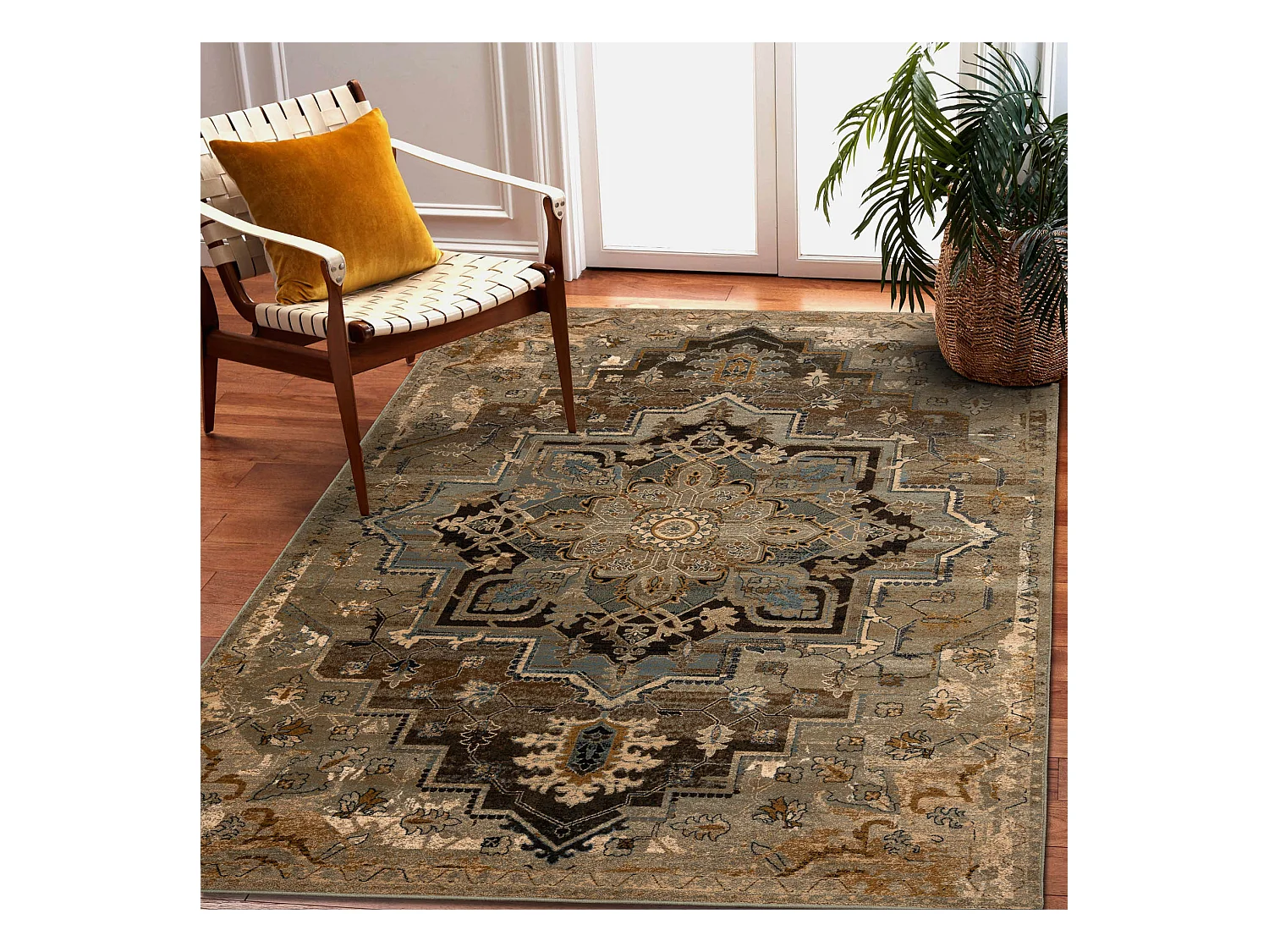 Tapis en laine OMEGA ABBAS Vintage, rougette cognac beige 170x235 cm