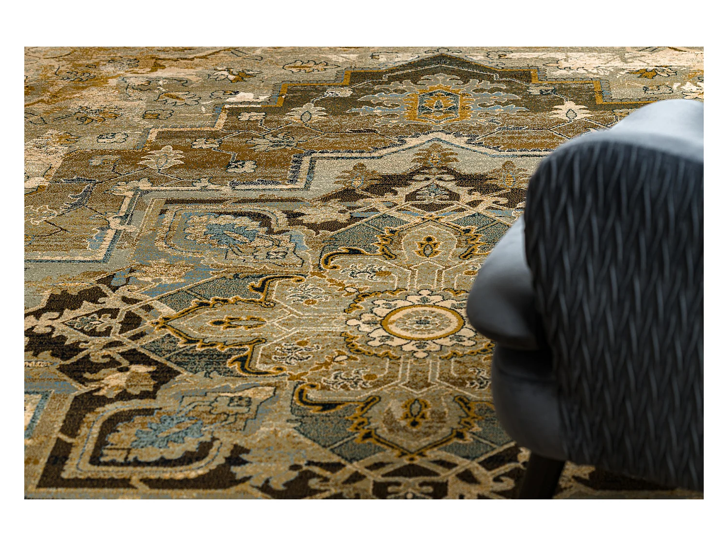 Tapis en laine OMEGA ABBAS Vintage, rougette cognac beige 170x235 cm