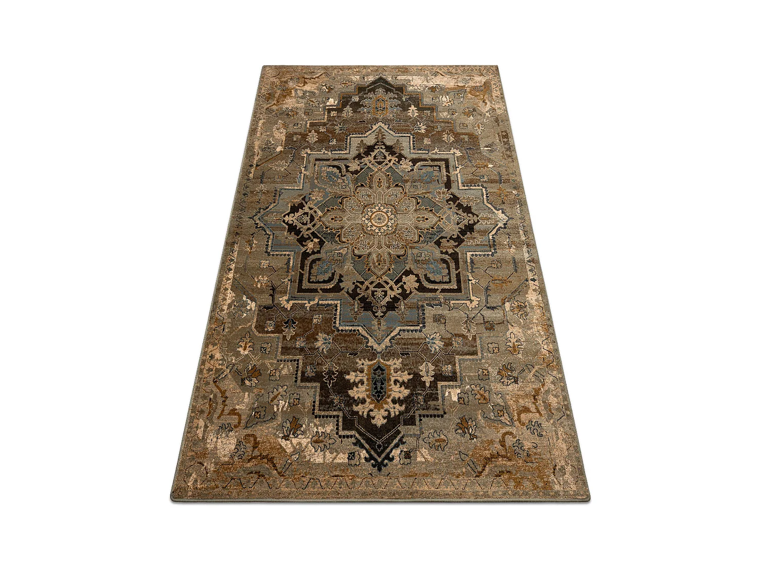 Tapis en laine OMEGA ABBAS Vintage, rougette cognac beige 170x235 cm