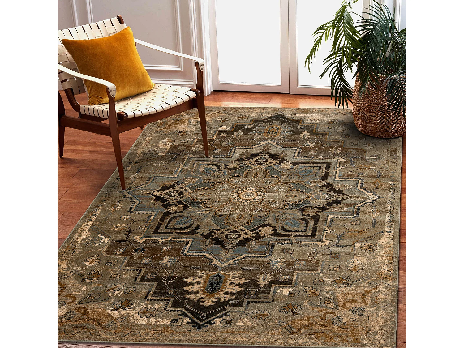 Tapis en laine OMEGA ABBAS Vintage, rougette cognac beige 170x235 cm