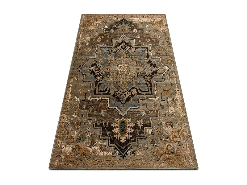 Tapis en laine OMEGA ABBAS Vintage, rougette cognac beige 170x235 cm