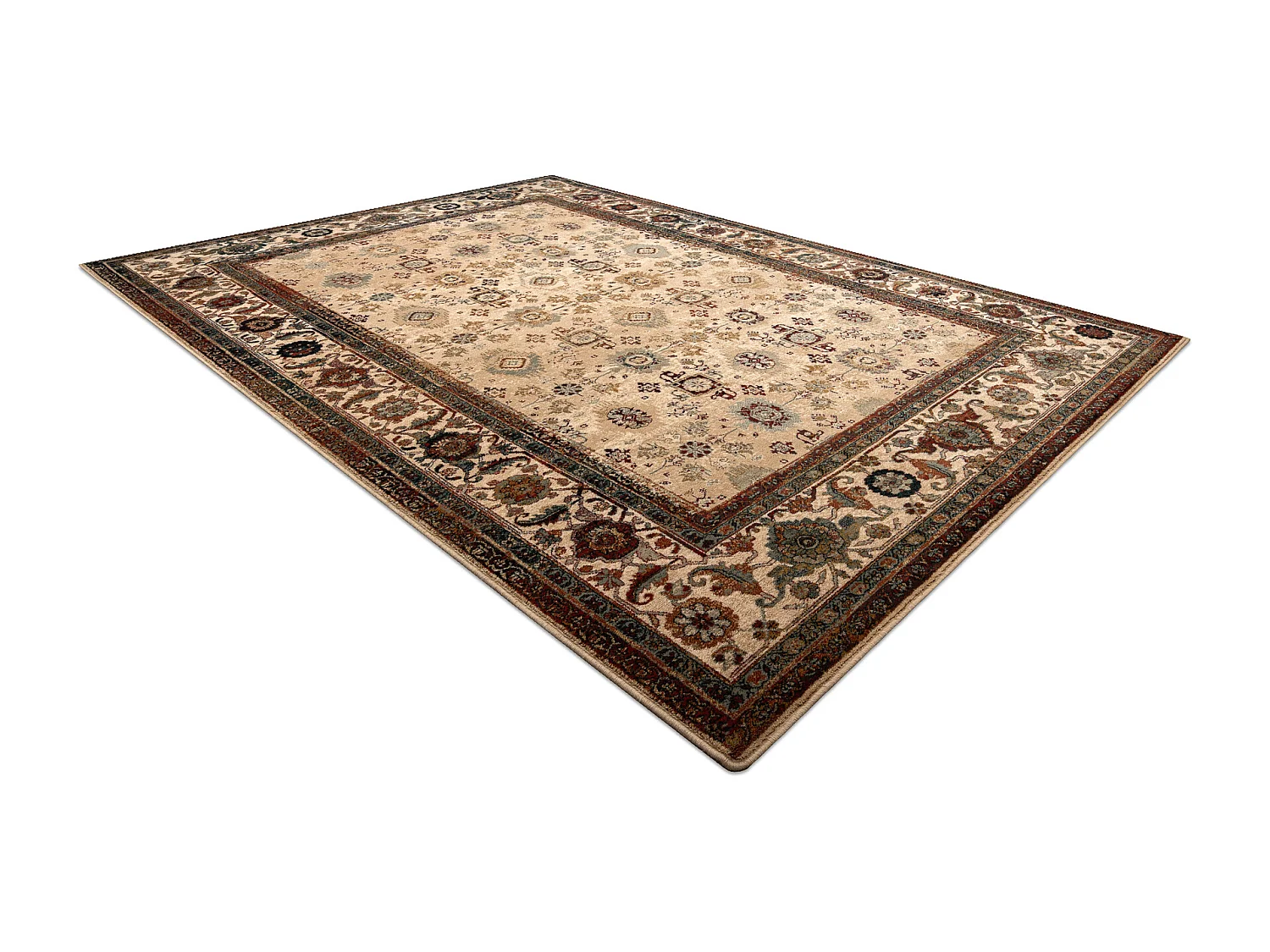 Tapis en laine OMEGA AVILA Ornement cadre sable beige 235x350 cm