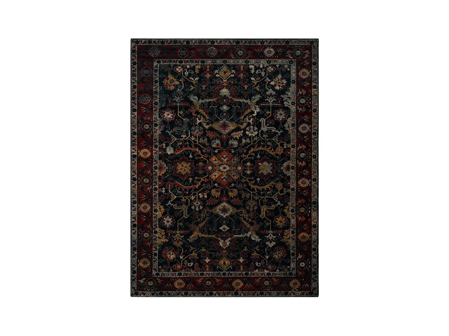 Tapis en laine POLONIA VERANO Ornement, cadre bleu foncé 170x235 cm