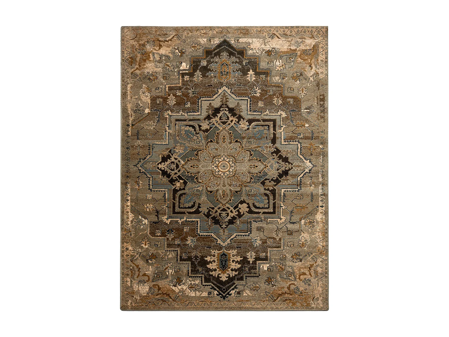 Tapis en laine OMEGA ABBAS Vintage, rougette cognac beige 235x350 cm