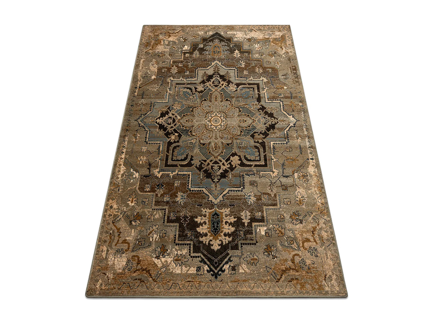 Tapis en laine OMEGA ABBAS Vintage, rougette cognac beige 235x350 cm