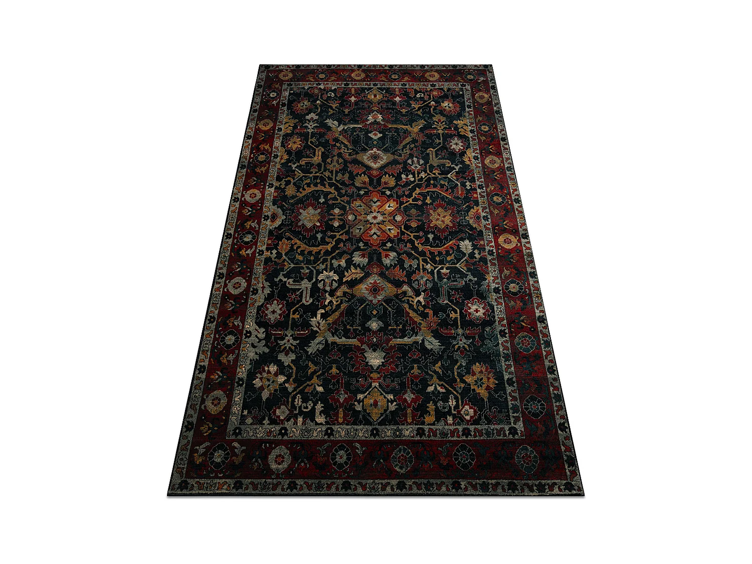 Dywan wełniany POLONIA VERANO Ornament, ramka navy 235x350 cm