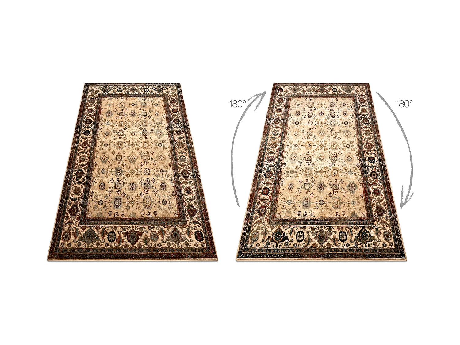 Tapis en laine OMEGA AVILA Ornement cadre sable beige 170x235 cm